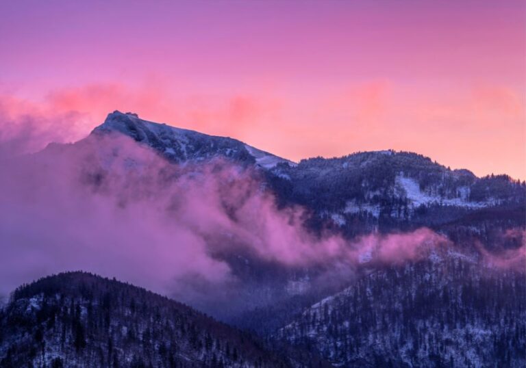 Misty Mountains in Pink Fog